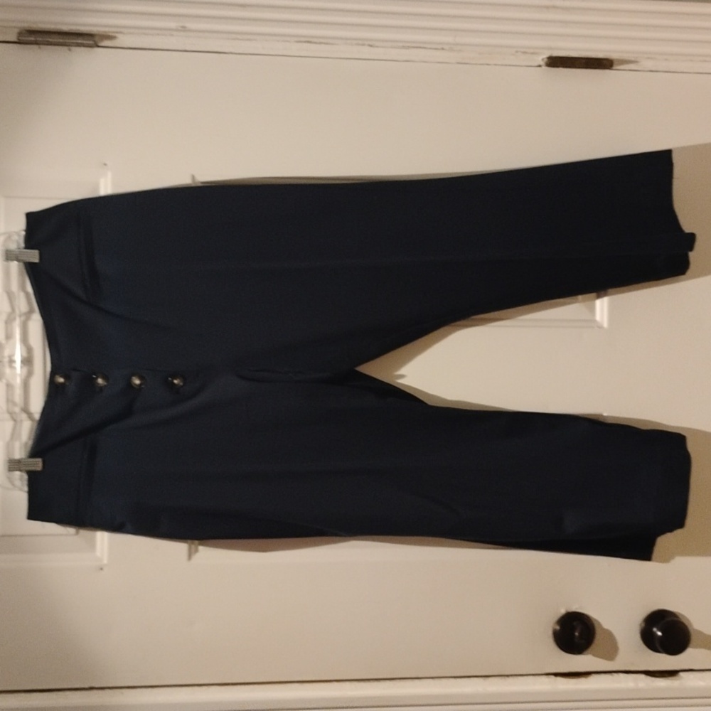 Navy blue tortoiseshell button, size 14 Ann Taylor crop slacks